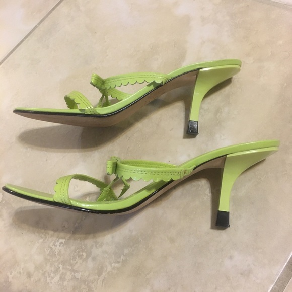 Joey O Green Strappy Rikrak Trim Preppy High Heel Sandals 6 EUC - Picture 6 of 8